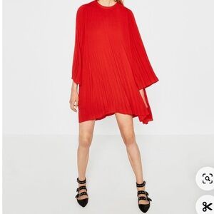 Zara Basic long sleeve pleated mini dress